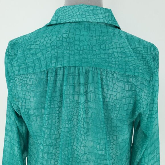 Chicos Top 0 Womens Small 4 Green Chiffon Blouse Snakeskin print Coastal Career - Picture 8 of 13